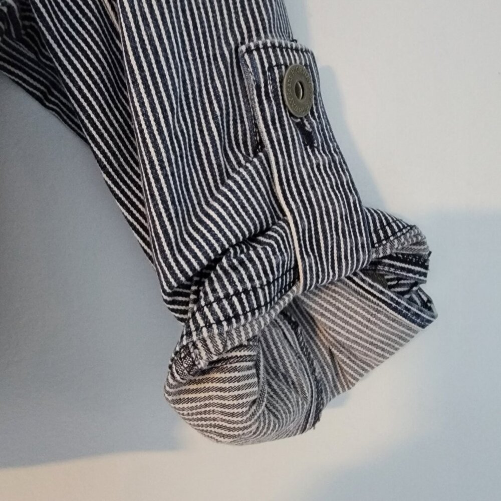 Highway Jeans Distressed Striped‎ Denim Jean Jacket Kids Size M Conductor Look - Picture 3 of 8